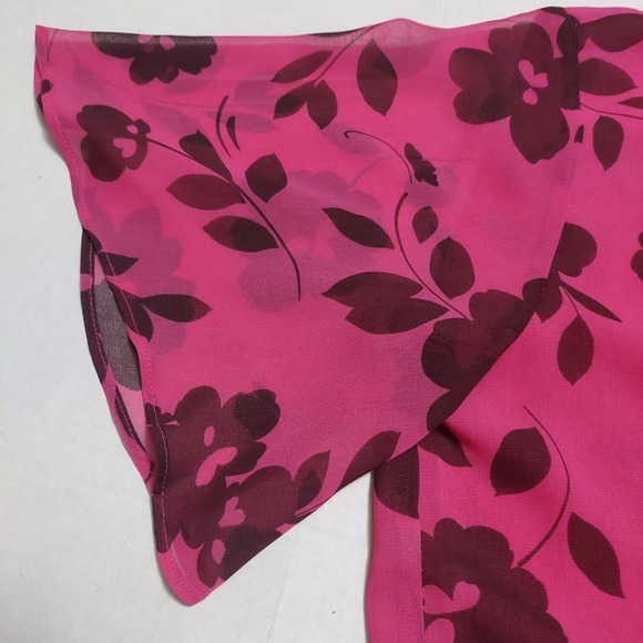 Ann Taylor Womens Med Semi Sheer Blouse‎ Dressy Lined Short Bell Sleeves Floral - Picture 5 of 8